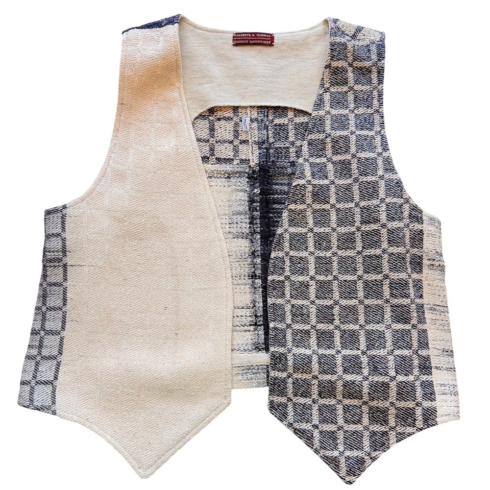 Elizabeth B. Merrill Art To‎ Wear Women Geometric Vest Cream Navy Blue Art Wear